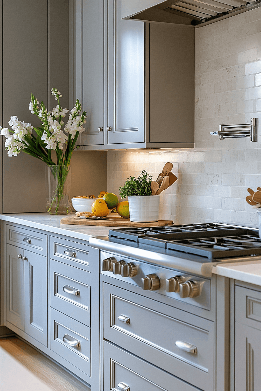greige kitchen cabinets