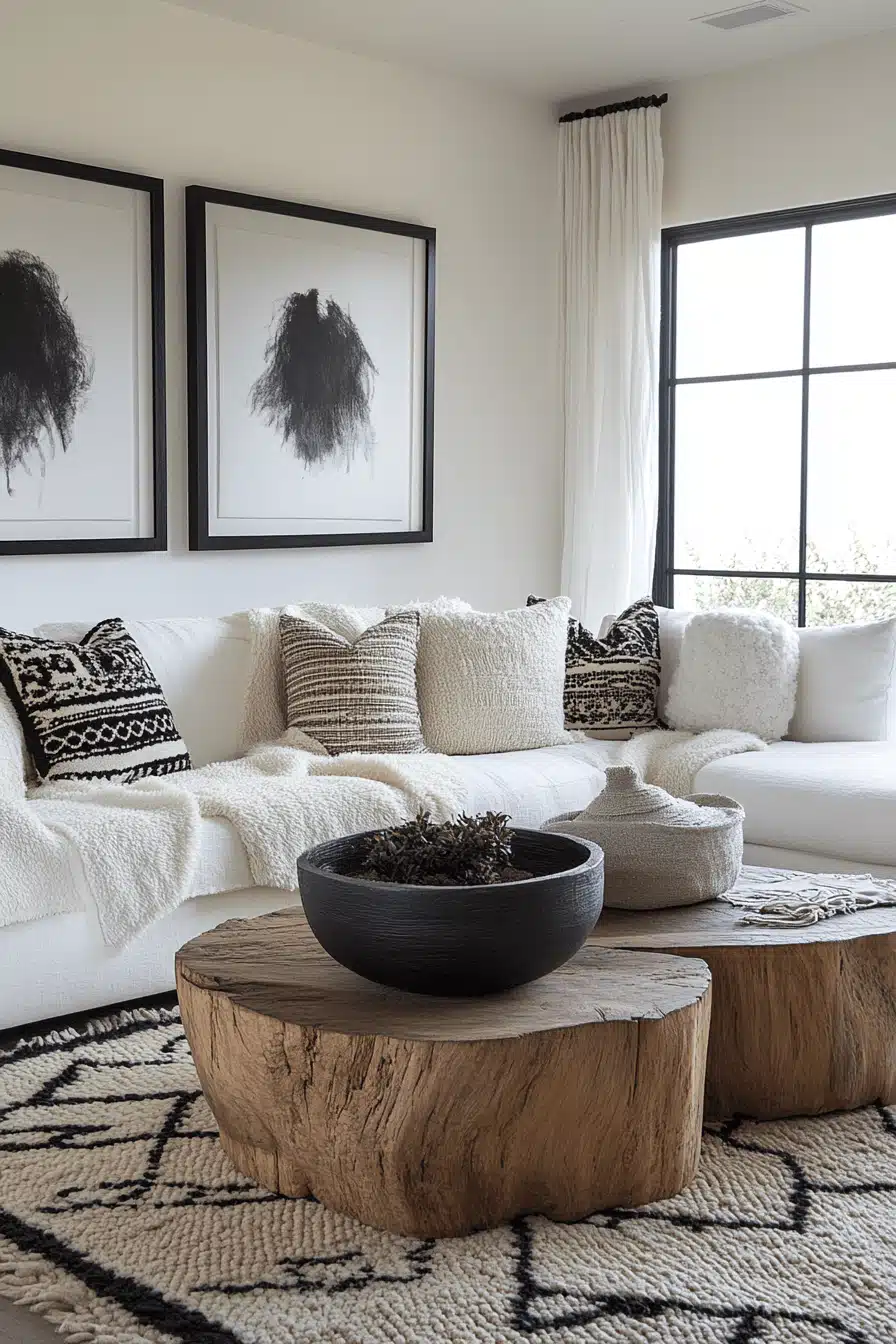 black and white living room decor
