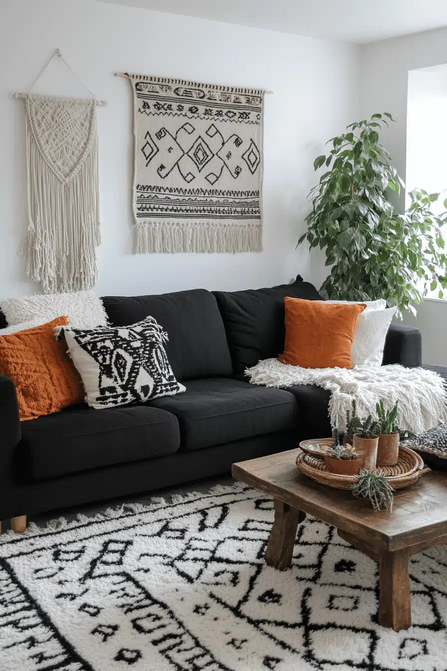 black and white living room decor