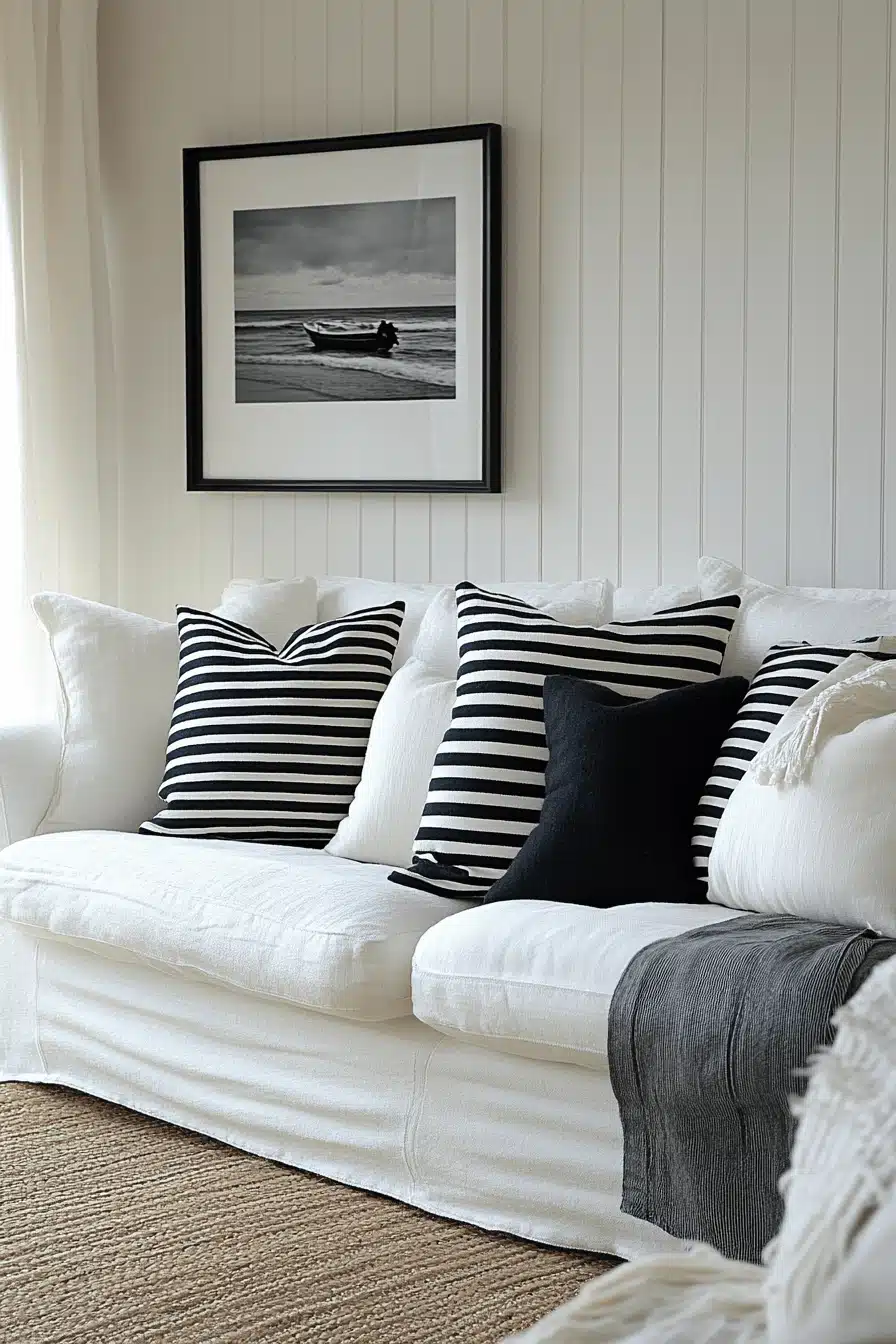 black and white living room decor