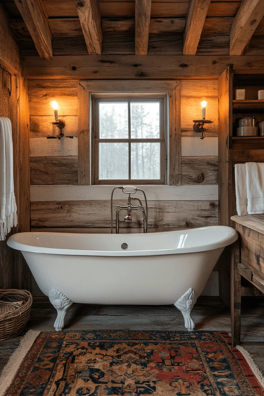 timber frame cabin bathroom