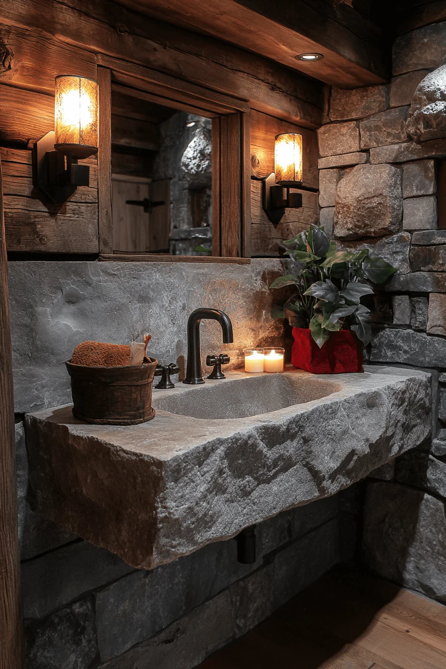 stone mason cabin bathroom