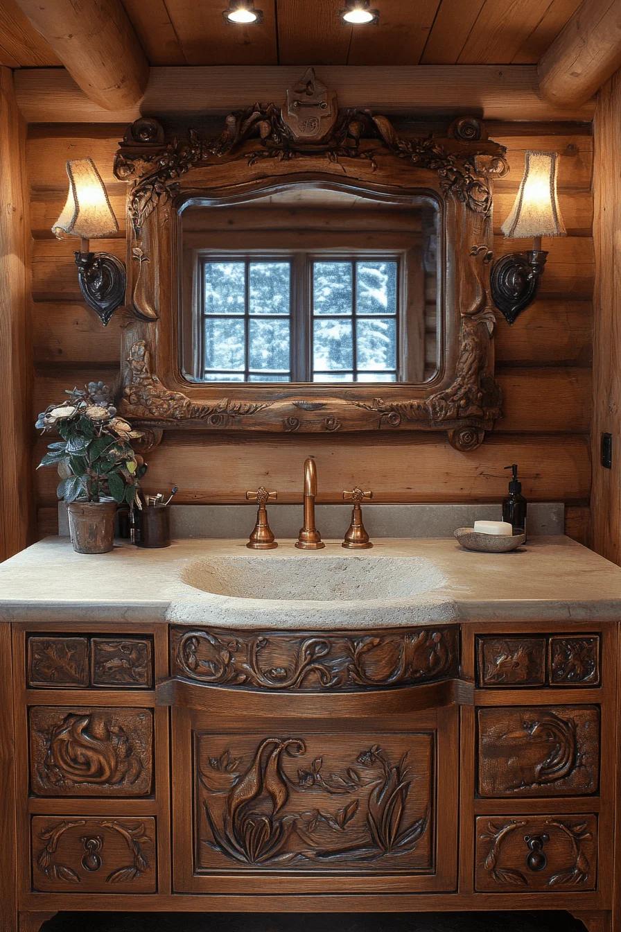wood carver cabin bathroom
