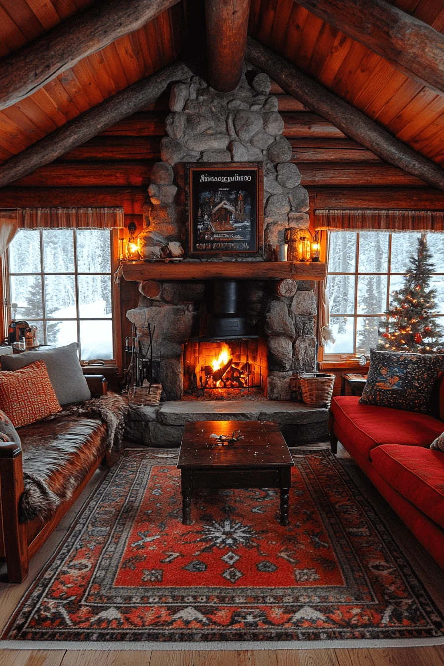 winter cabin interior