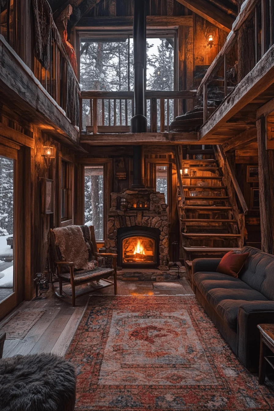 winter cabin interior