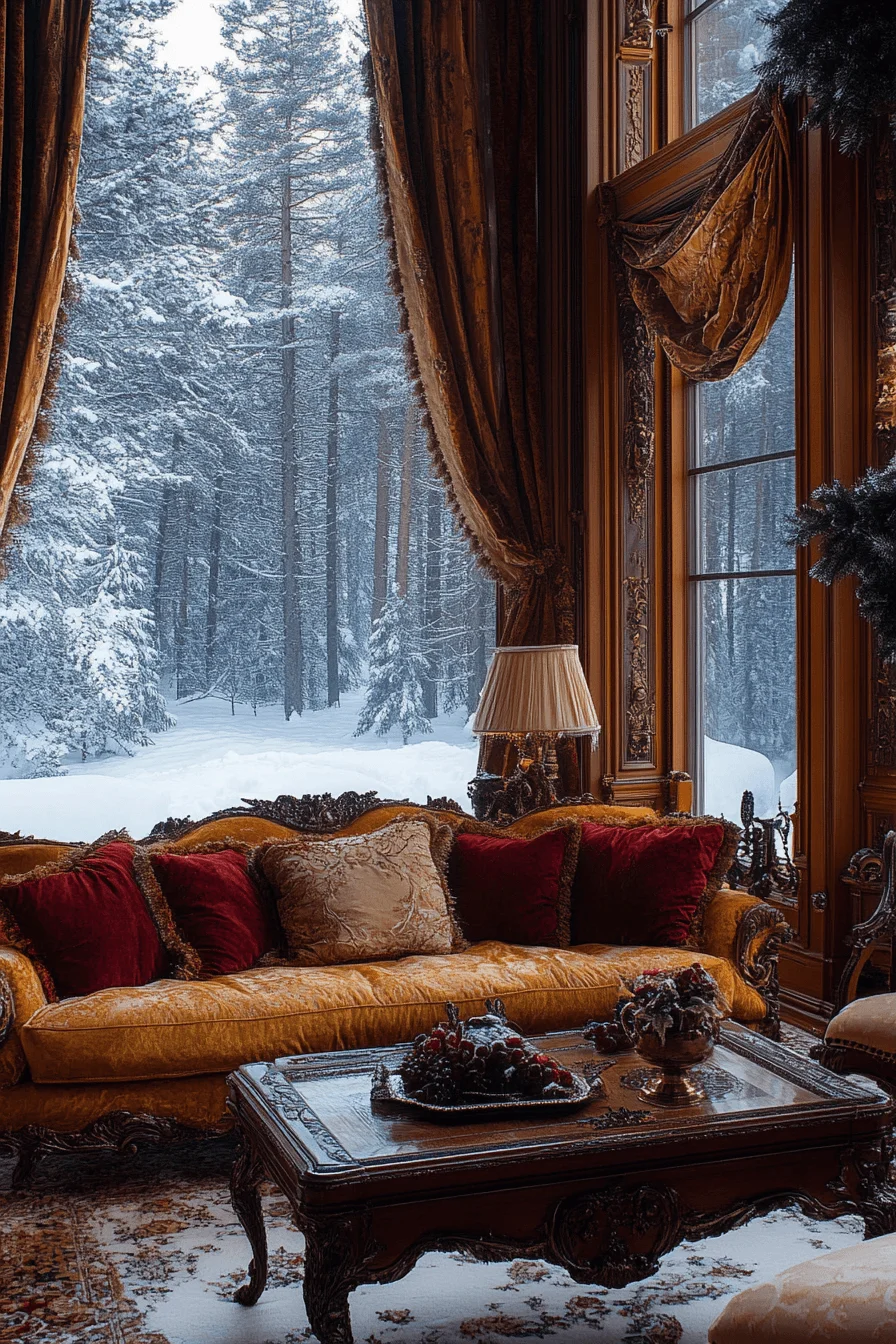 winter cabin interior