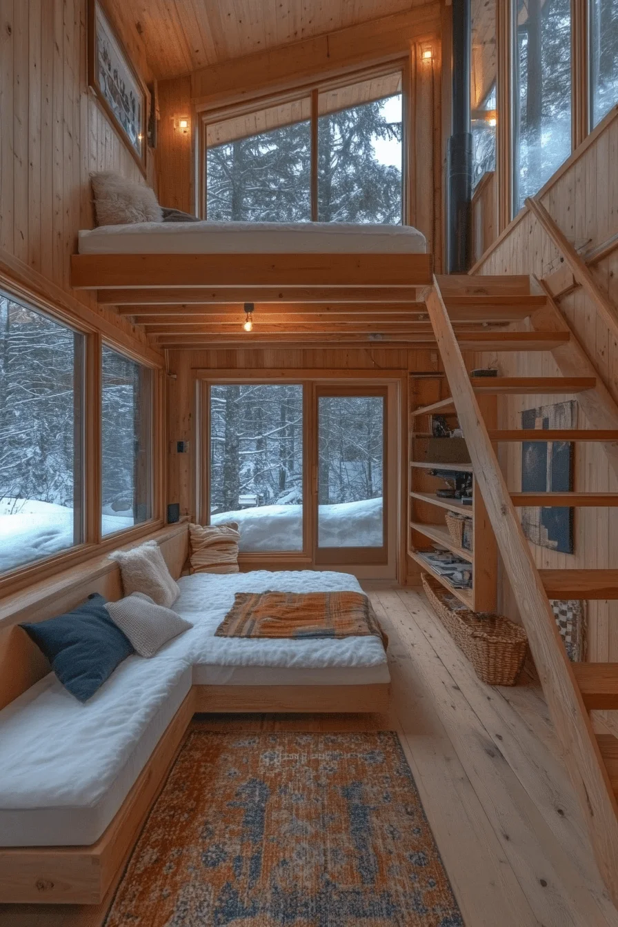 winter cabin interior