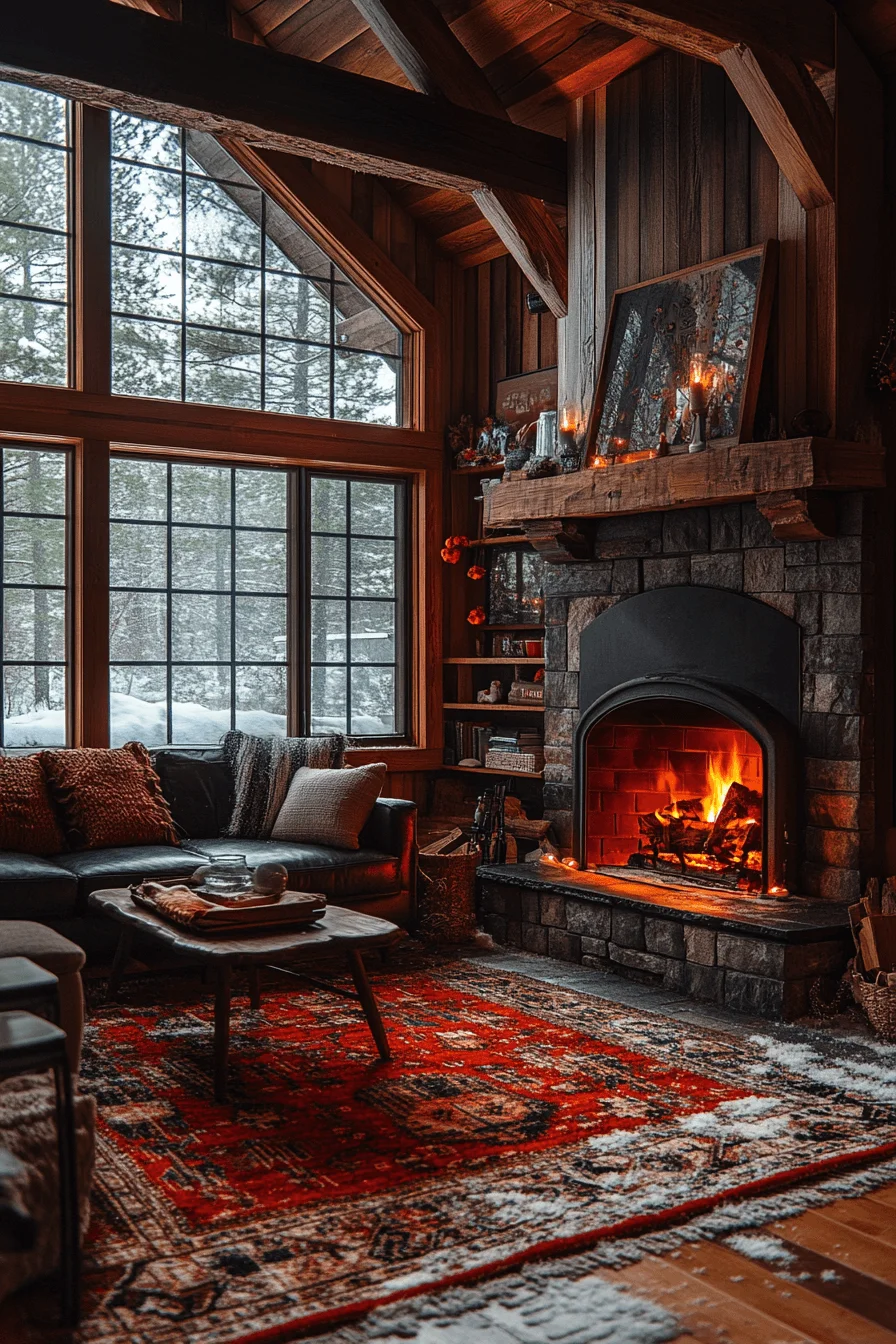 winter cabin interior