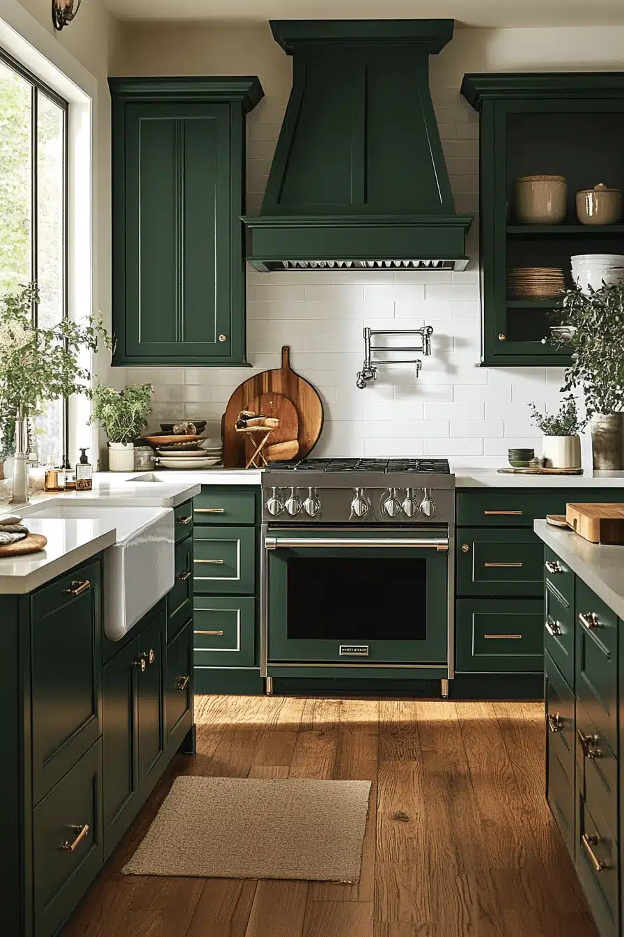 dark green kitchen cabinets