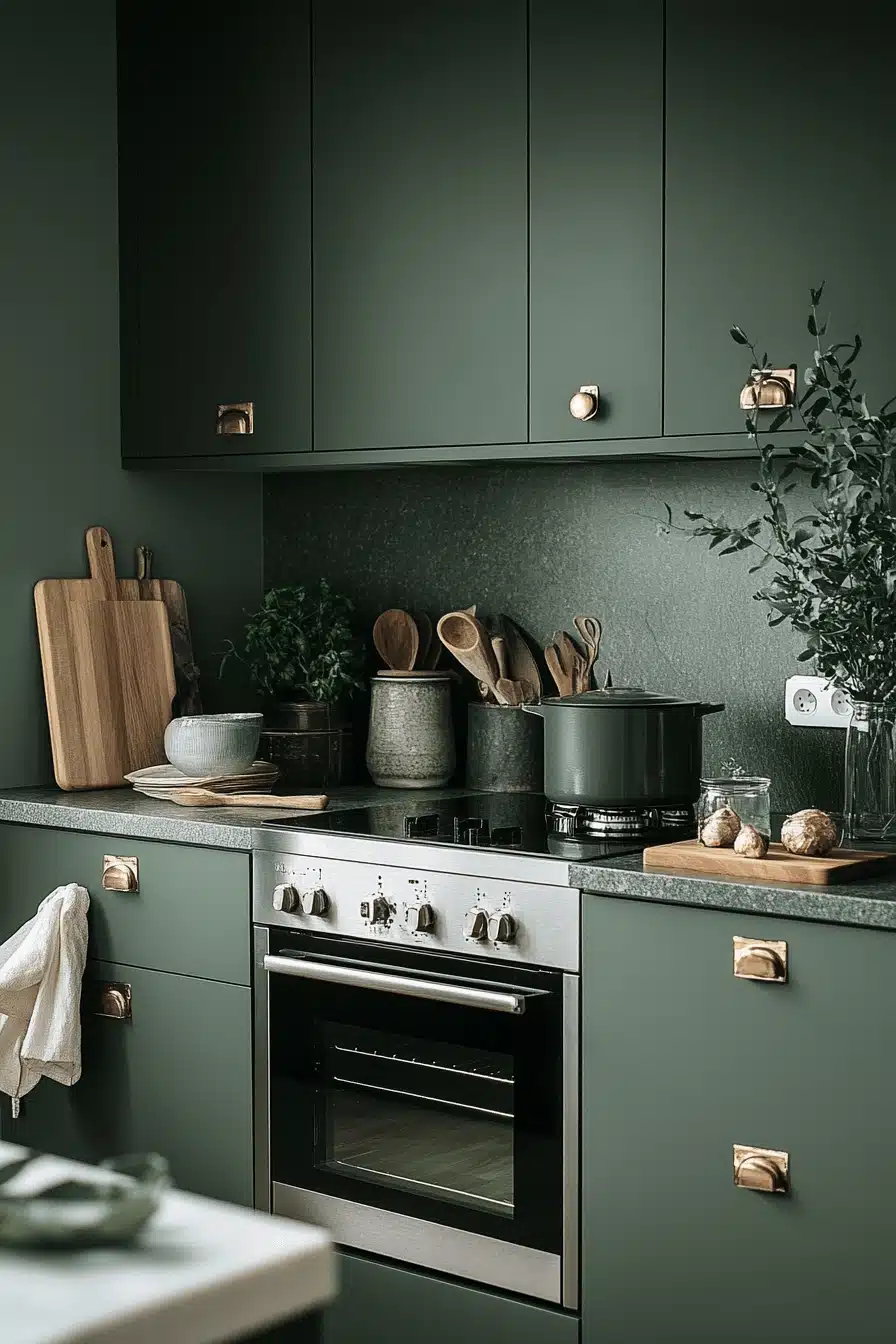 dark green kitchen cabinets