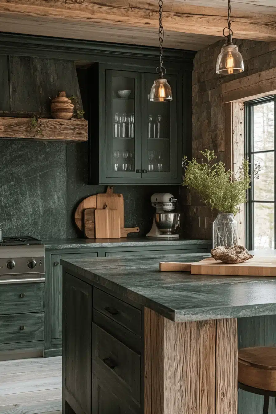 dark green kitchen cabinets