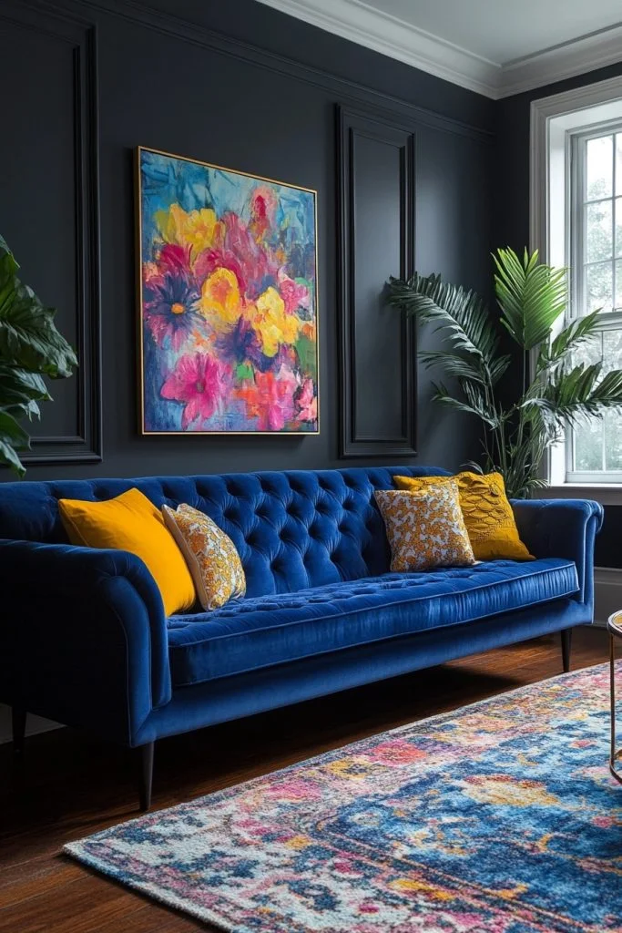 Vibrant Blue Sofa as a Bold Focal Point