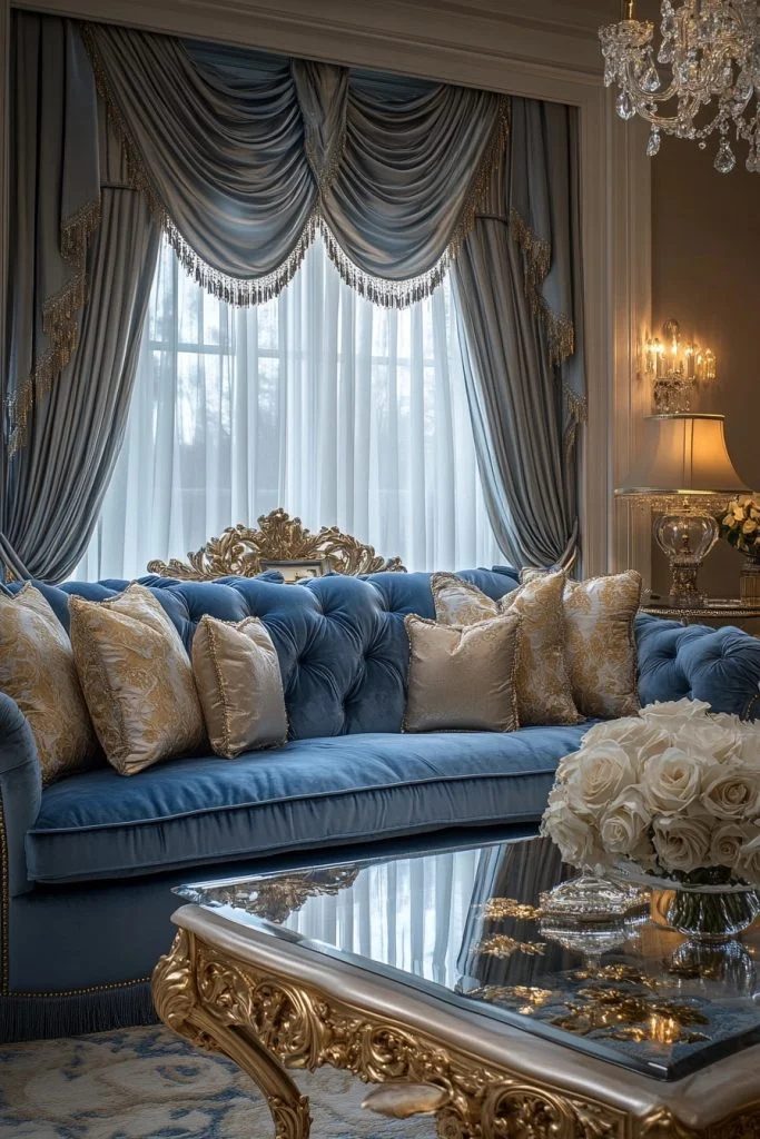 Luxurious Blue Velvet Sofa for Opulent Comfort
