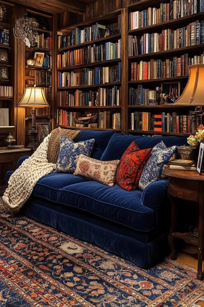 Inviting Cozy Nook with a Deep Blue Couch