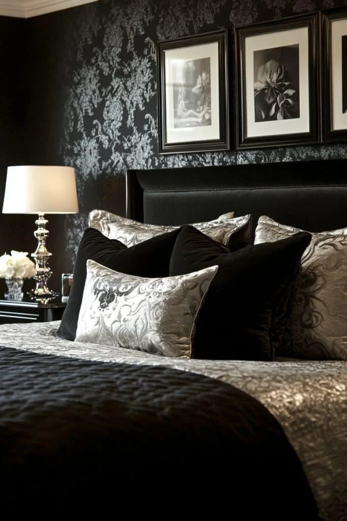 Black Bedroom Enhanced with Metallic Touches