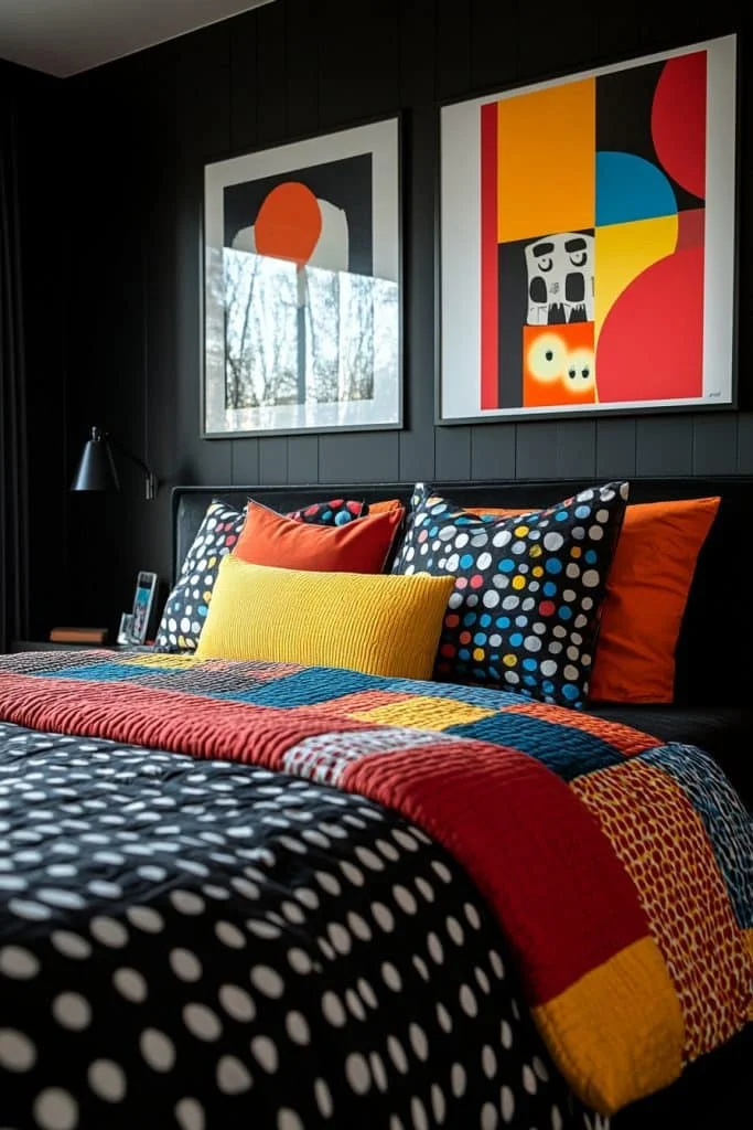 Playful Black Bedroom with Pop Art Accents