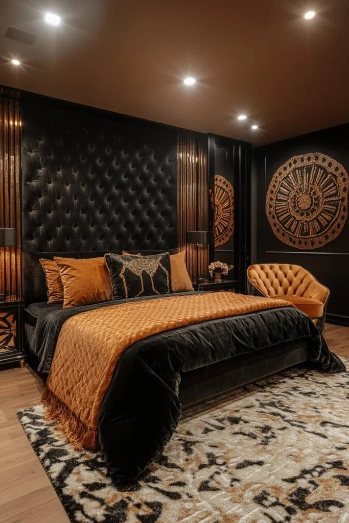 Glamorous Art Deco Black Bedroom