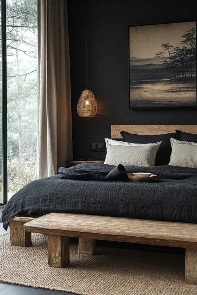 Zen-Inspired Black Bedroom for Serenity