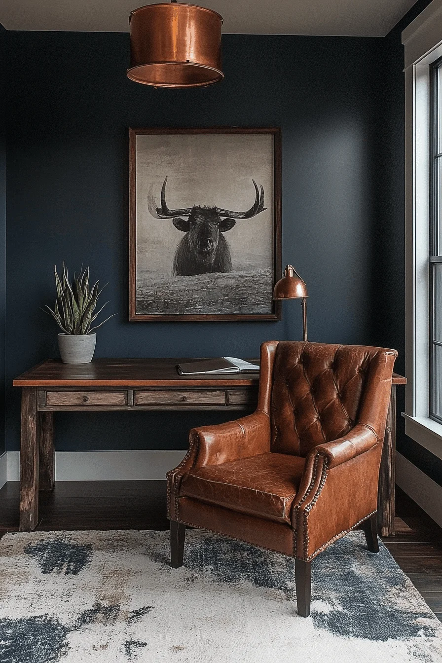 moody office copper accents