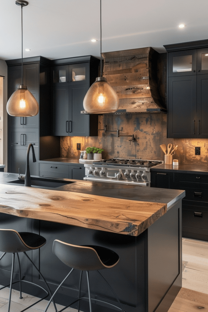 Striking Wood and Black Kitchens