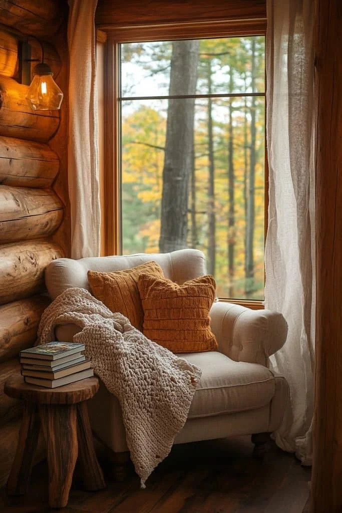 Tranquil Log Home Reading Nook