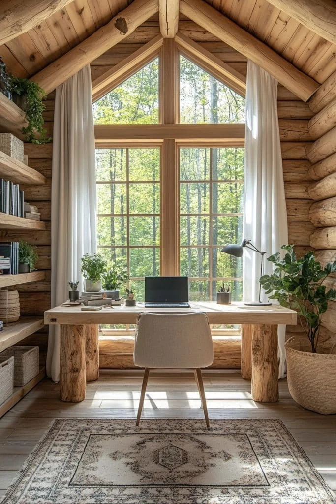 Bright and Airy Log Home Office