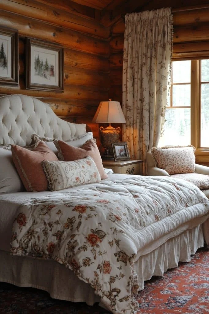 Elegant Log Home Guest Room