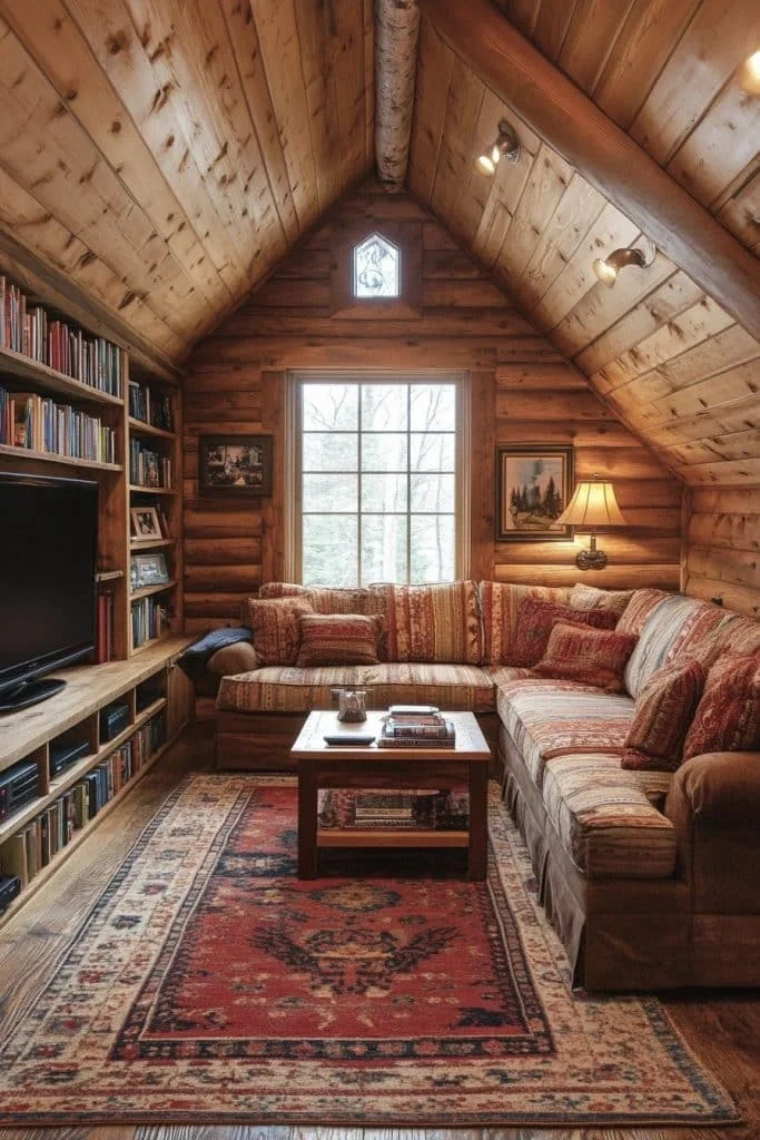 Comfortable Log Home Family Room