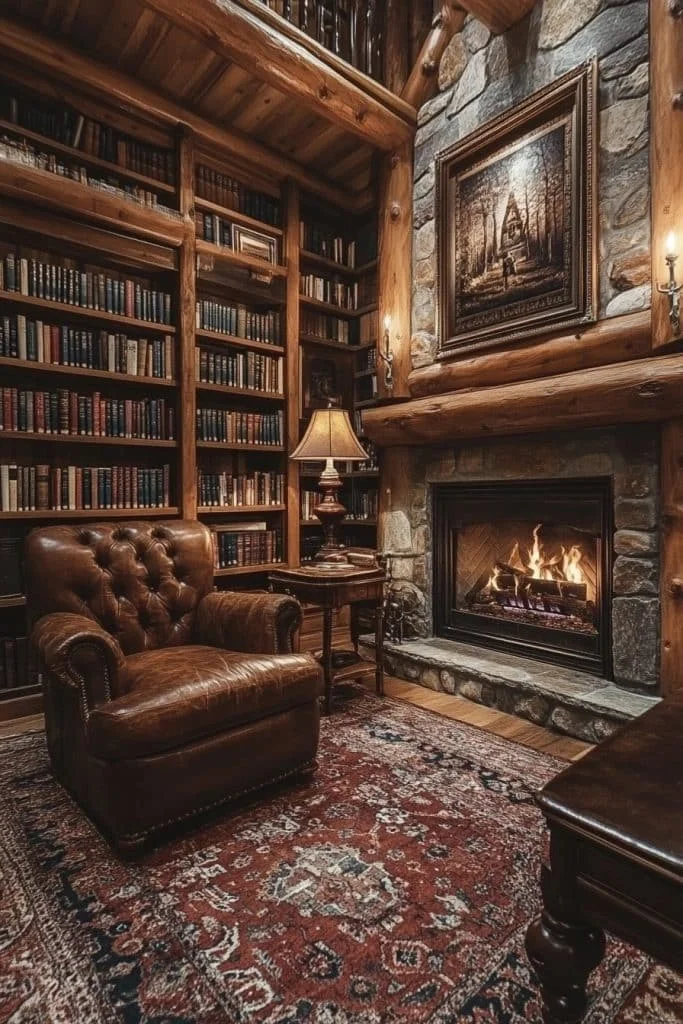 Traditional Log Home Library