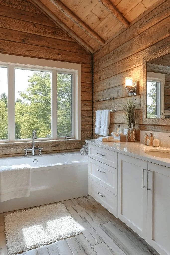 Sleek Log Home Master Bath