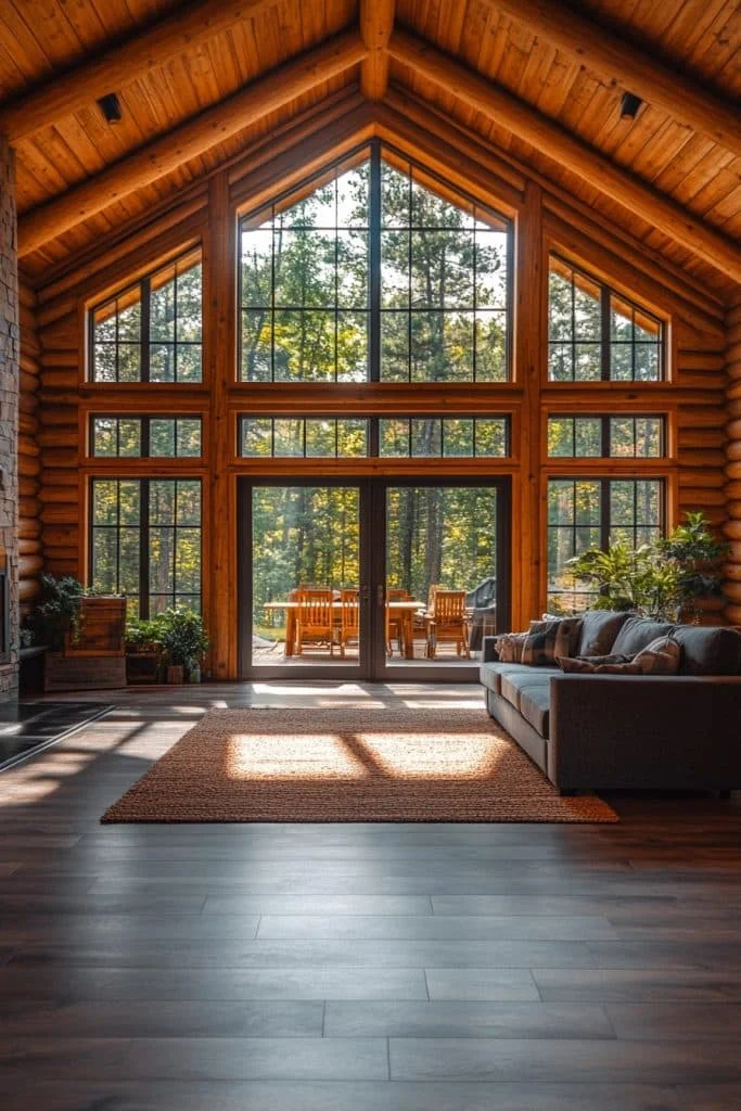 Open Concept Log Home Entertainment Space