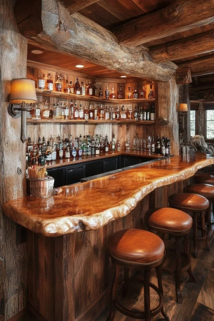 Classic Log Home Bar Area
