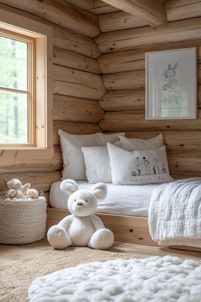 Minimalist Log Home Children's Room