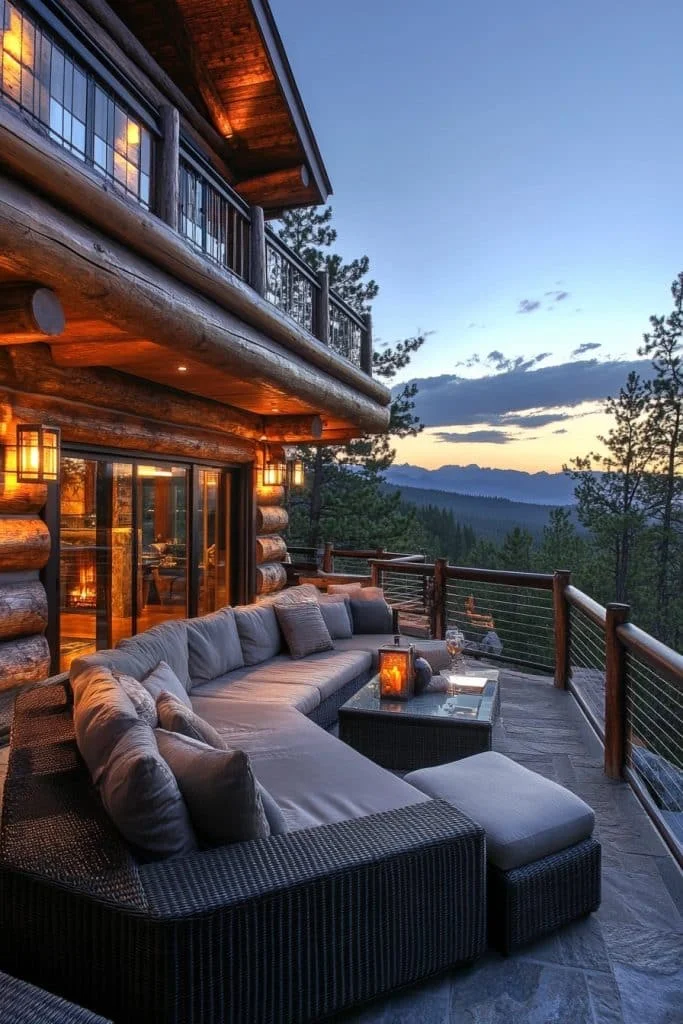 Contemporary Log Home Balcony