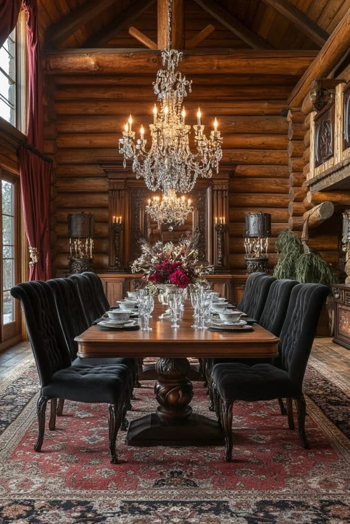 Elegant Log Home Formal Dining Area