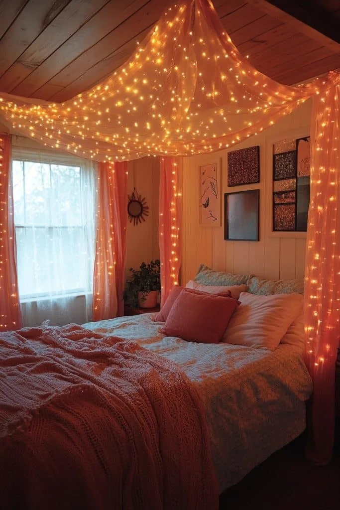 Draped Fairy Light Canopy