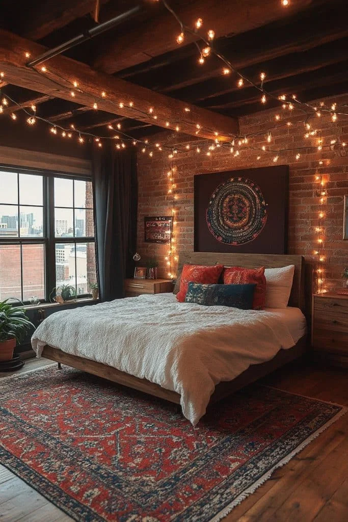 Urban Loft with Warm Fairy Light Highlights