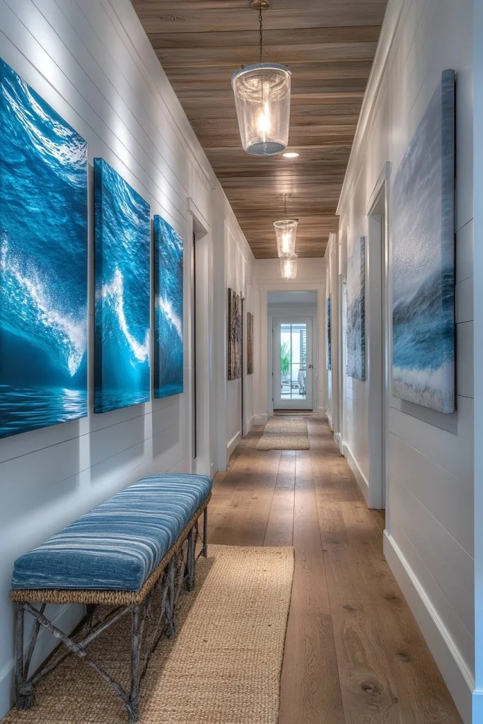 Coastal Art-Filled Hallway