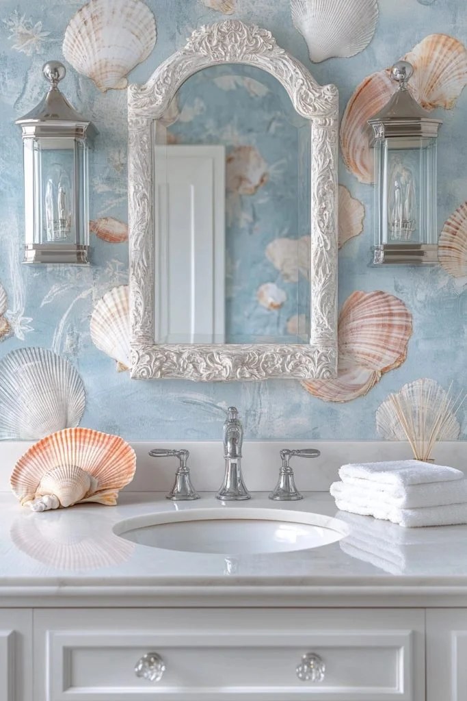 Charming Shell-Decorated Powder Room