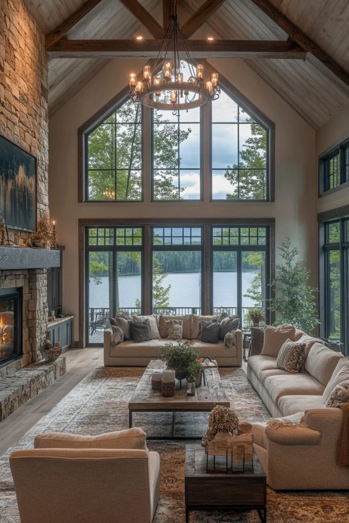 High Ceiling Cabin Living Room