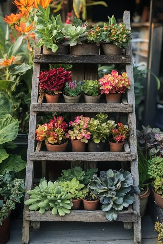Wooden Ladder Plant Displays