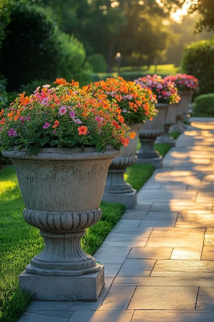 Ornate Pedestal Urns