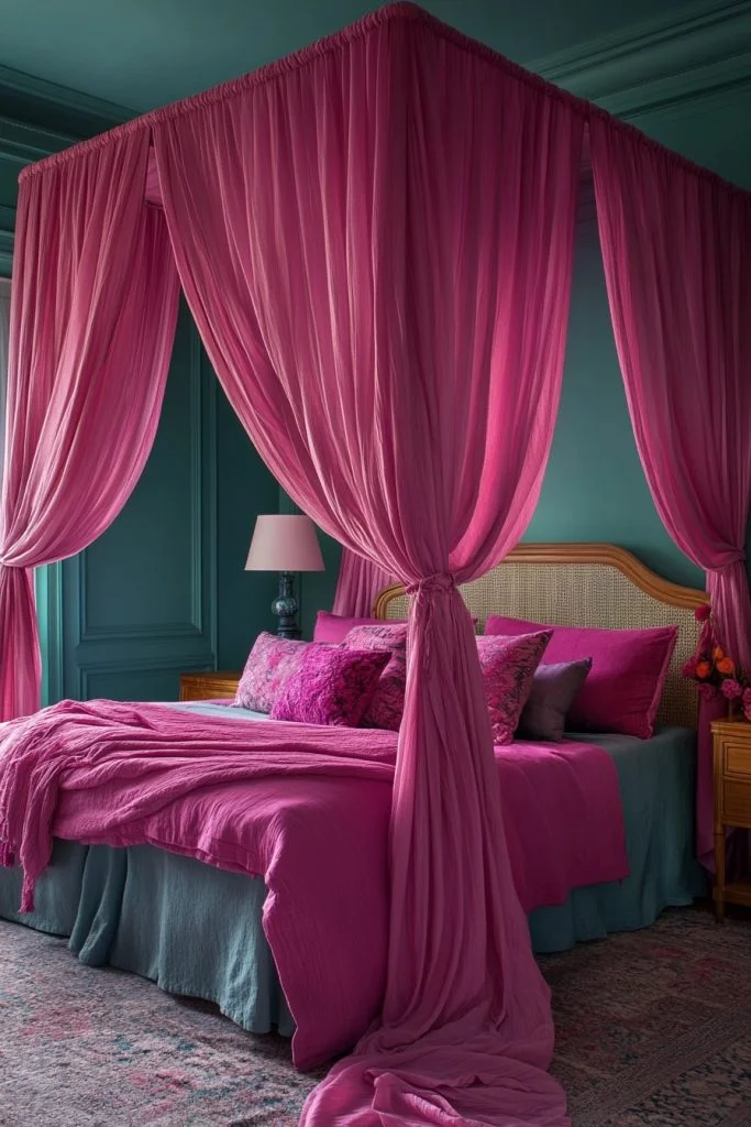 Deep Forest Green and Flamingo Pink Bedroom