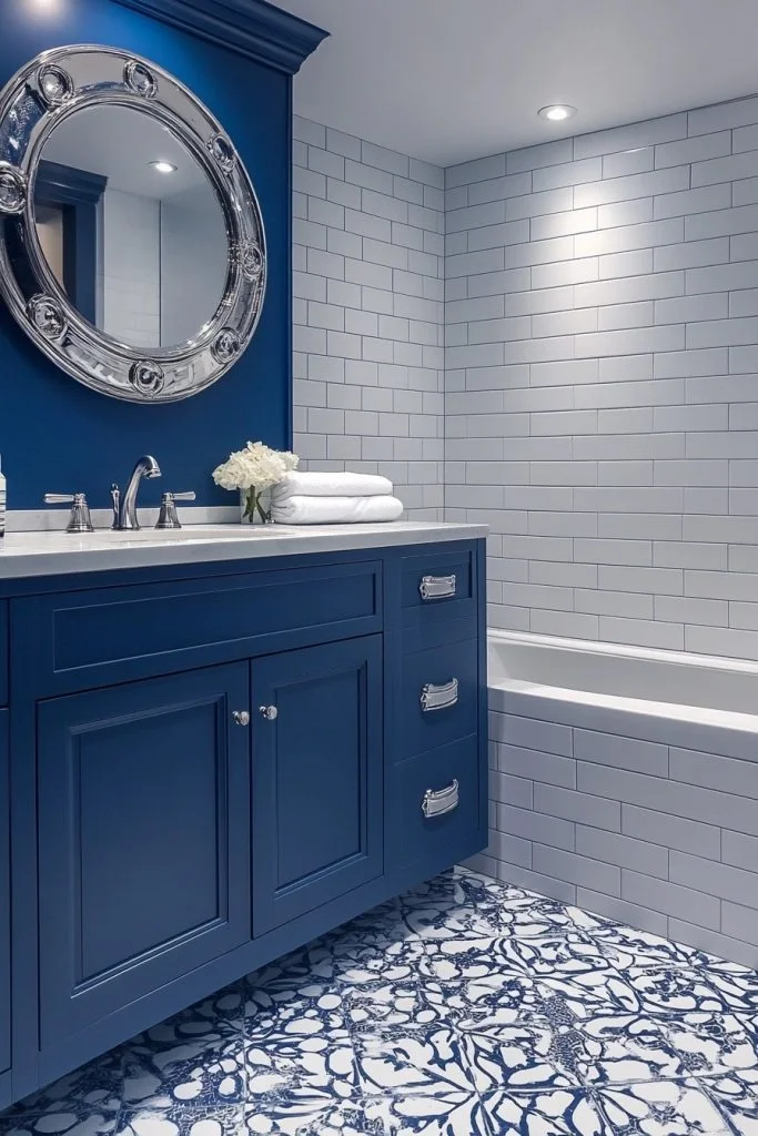 Sophisticated Nautical Navy Bathroom
