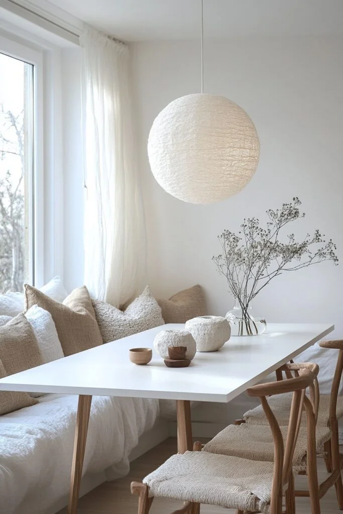 All-White Minimalist Breakfast Nook