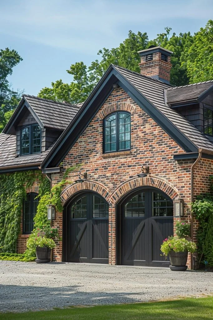 Brick Detail Farmhouse Garage