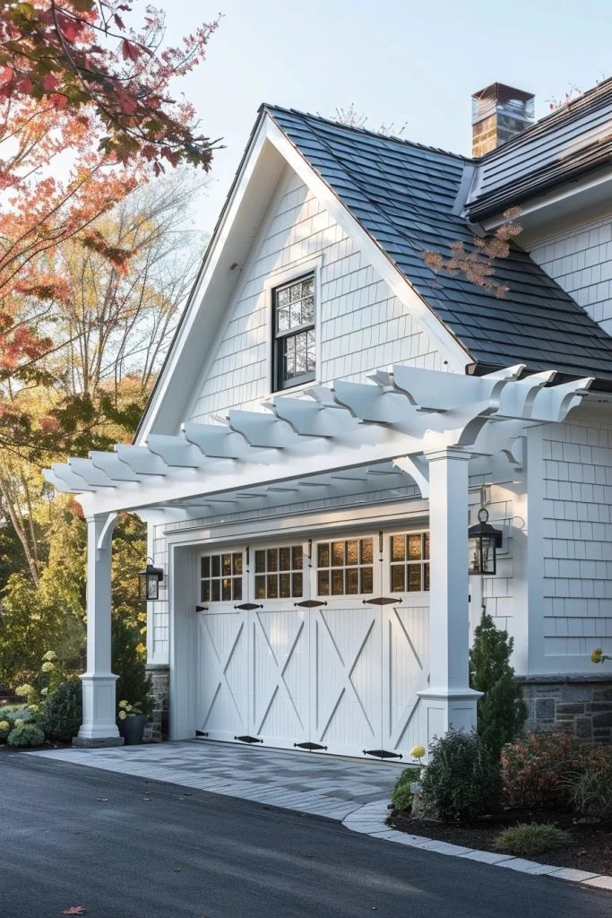 Farmhouse Garage with Pergola Overhang