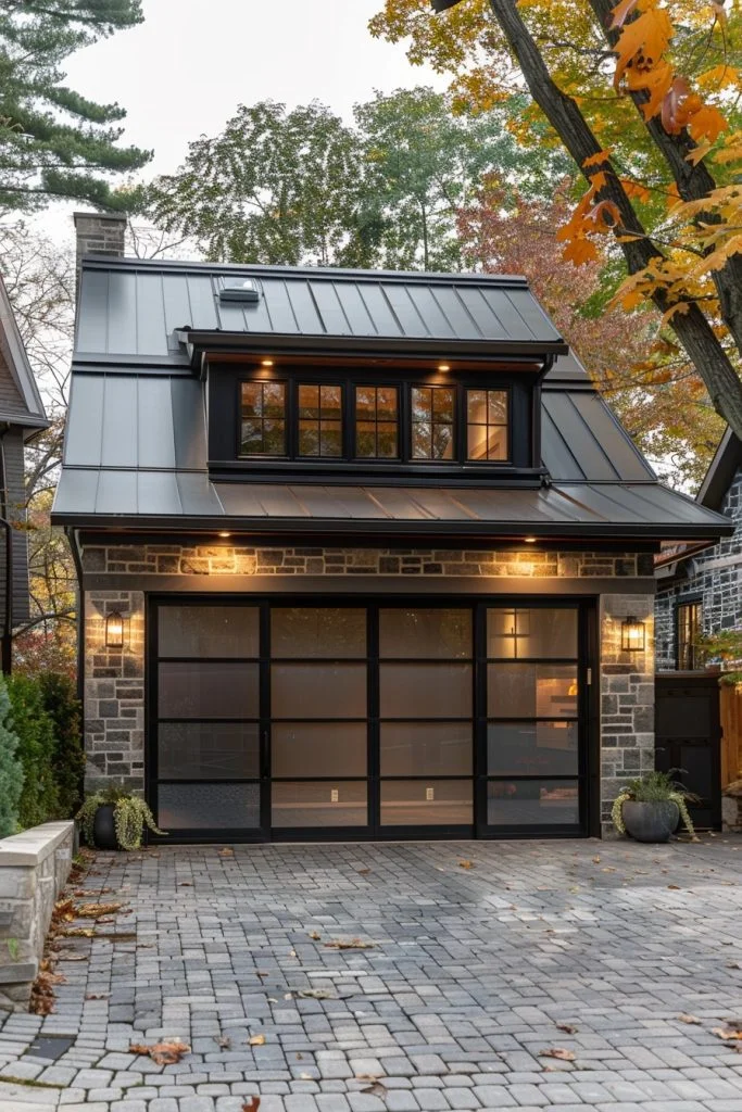 Glass Garage Doors on Farmhouse Garage