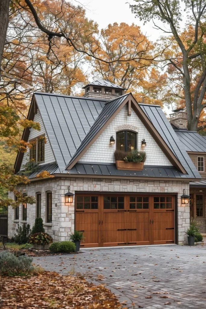 Painted Brick Farmhouse Garage