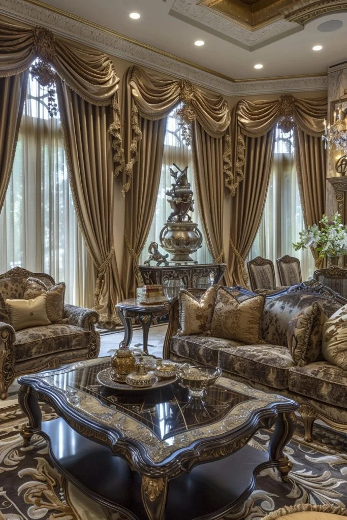 Opulent Gold-Trimmed Drapes